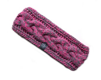 hand-knitted headband two-tone cable pattern cotton in many colors, lined with fleece on request (warm)