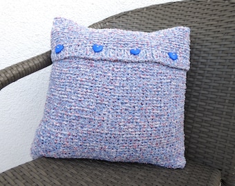 hand knitted pillow case cuddly soft in light blue white red approx. 38 x 38 cm suitable for pillow 40 x 40 cm