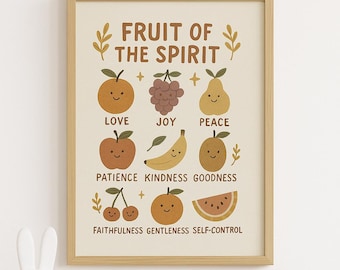 Fruit of the Spirit Wall Art – Boho Kids Room Printable | Christian Nursery Decor | Bible