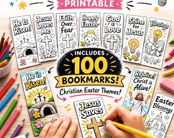 Christian Easter Coloring Bookmarks Printable – 100 Unique Designs – He Is Risen – Sunday School Activity – Kids Easter Craft – Religious Bo