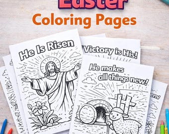 50 Christian Easter Coloring Pages for Kids | He Is Risen Coloring Book | Bible Coloring Pages | Sunday School Printable | Religious Easter