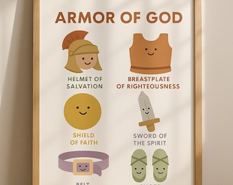 Armor of God Kids Wall Art – Christian Nursery Print – Boho Bible Verse Decor - Printable