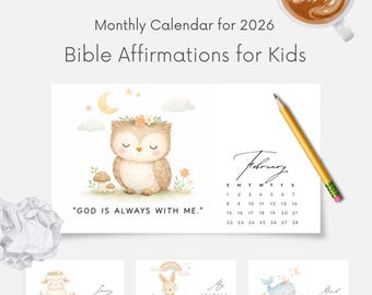 Kids Biblical Affirmations Calendar Printable PDF | Christian Kids Wall Calendar | Bible-Based Affirmations for Children | Boho Nursery Deco