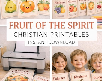 Fruit of the Spirit Printable for Kids | Christian Wall Art & Bible Lesson Printables | Galatians 5 | Sunday School Classroom Decor |
