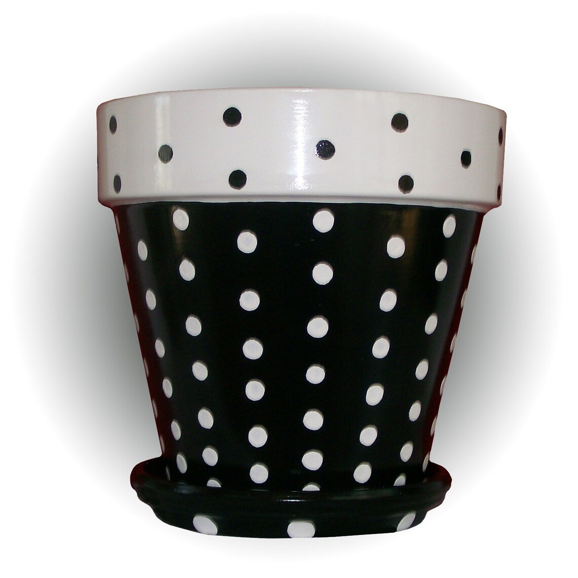 Black and White Polka Dot Flower Pot Hand Painted Original Etsy