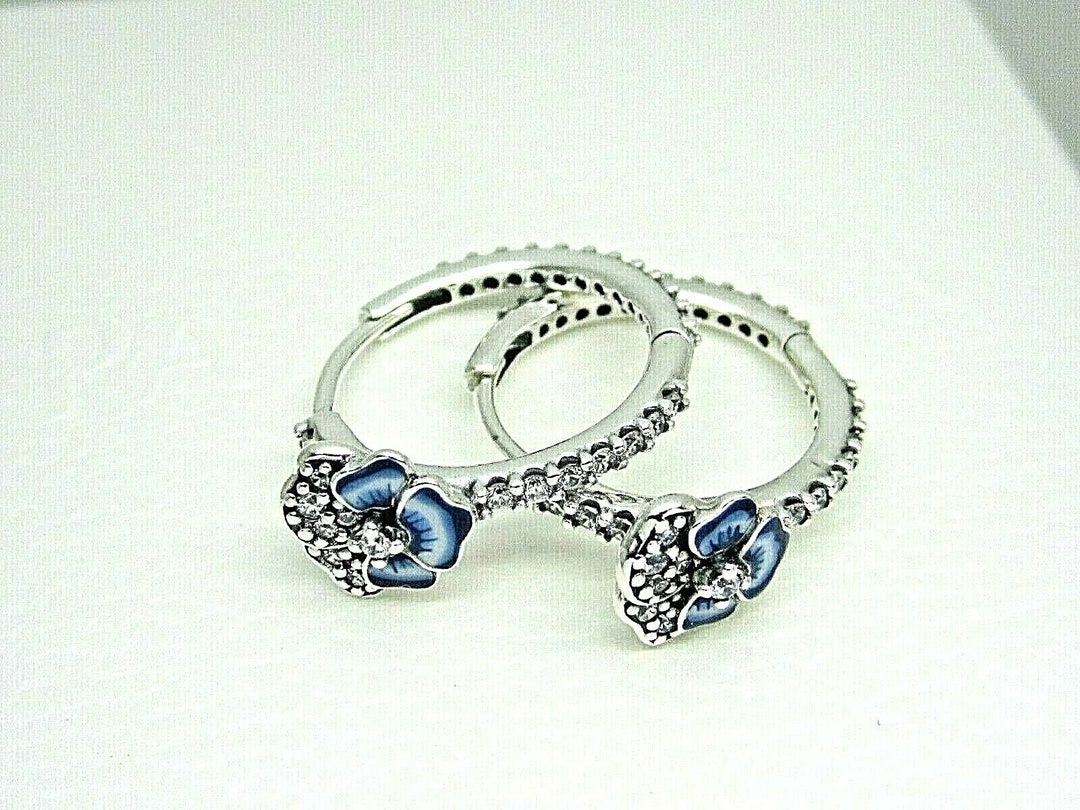 Blue Pansy Flower Hoop Earrings Etsy