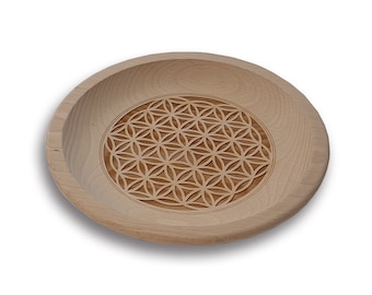 Flower of Life laser engraved wooden dish