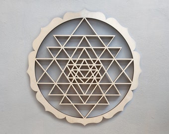 SRI YANTRA Wall decoration laser carved on natural birch wood