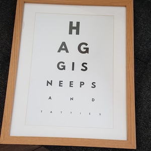 Digital Download Scottish eye test a4 print Haggis Neeps and Tatties Funny Scotland Gift
