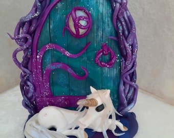 Freestanding faery door with unicorn