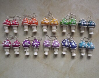 Fabulous hand made GLOW in the Dark toadstool earrings, made to order.
