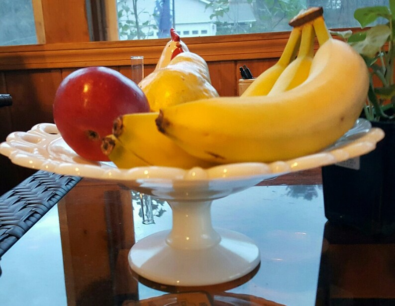 After Christmas Special~Anchor Hocking Old Colony Lace Milk Glass Pedestal Center Fruit Bowl circa 1960/'s