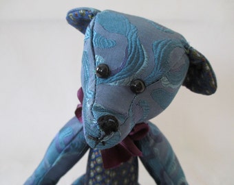 MISHA; A beautiful hand crafted silk fabric bear, debonair and elegant.