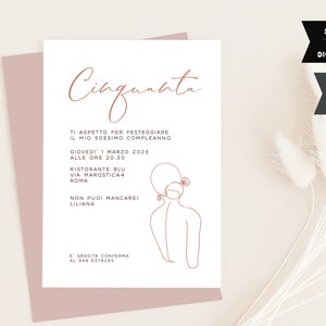 Invito festa 50 anni con grafica elegante . L'invito e' fornito in formato digitale da stampare o inviare con whatsapp