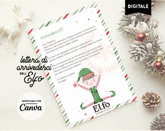 Lettera di arrivederci dell'Elfo di Babbo Natale in italiano personalizzabile con nomi bimbi .  stampabile e modificabile online con Canva