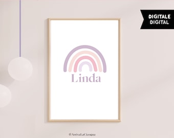 Custom modern name and rainbow poster in lilac and pink