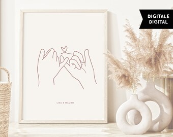 Mani stilizzate boho personalizzate con i vostri nomi quadro da stampare . perfetto come regalo anniversario o s.valentino DOWNLOAD DIGITALE