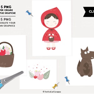 Clipart Red Hiding Hood clipart graphics - Red Hiding Hood digital image, Red Hiding Hood illustration, Red Hiding Hood printable, the wolf