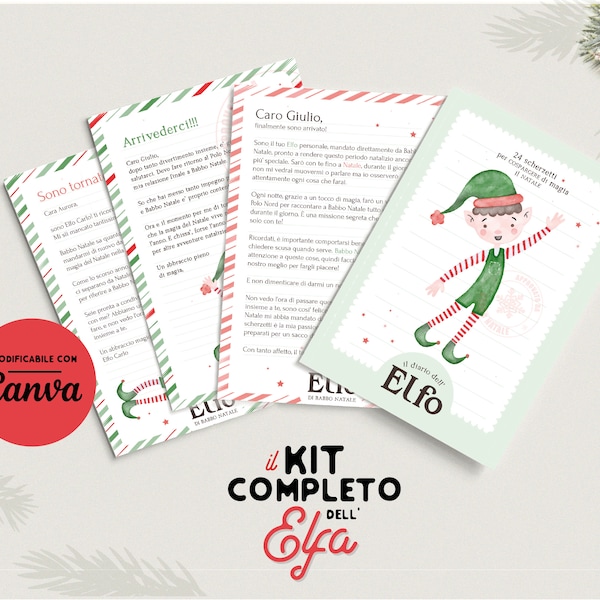 Kit completo Elfa di Babbo Natale in italiano . lettera di benvenuto presentazione + arrivederci + ritorno  per elfa femmina + guida scherzi