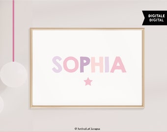 Minimal name artwork inpink and lilax + star to decorate modern girls rooms