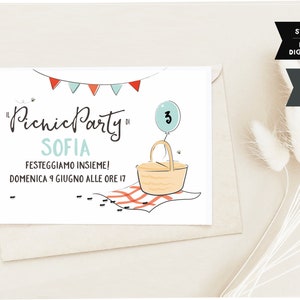 Invito per festa a tema picnic. Illustrazione moderna minimalista. Download digitale.