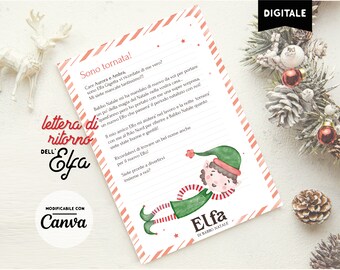 Elfa di Natale letterap di ritorno (dal 2 anno in poi)  in italiano personalizzabile con nomi bimbi ed elfetta modificabile online con Canva