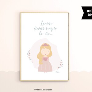 Poster stampabile della Bella Addormentata con citazione tratta dal film Disney.  Decorazione per cameretta bimba.  (Download Digitlale)