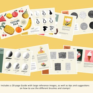 Pode incluir: Um guia de 20 p&aacute;ginas com imagens de refer&ecirc;ncia grandes para Procreate Texture Pack. O guia inclui dicas e sugest&otilde;es sobre como usar os diferentes pinc&eacute;is e carimbos. O guia apresenta ilustra&ccedil;&otilde;es de frutas, flores e outros designs.