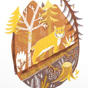 Lynx forest original screenprint, big cats art, original art, limited edition serigraph print