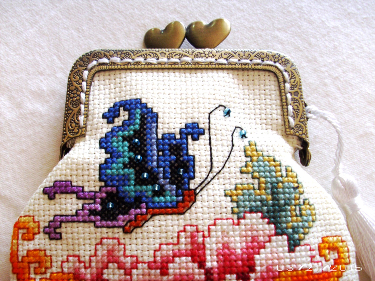 Butterfly & Flower Crossstitch Purse Handstitched Purse Etsy