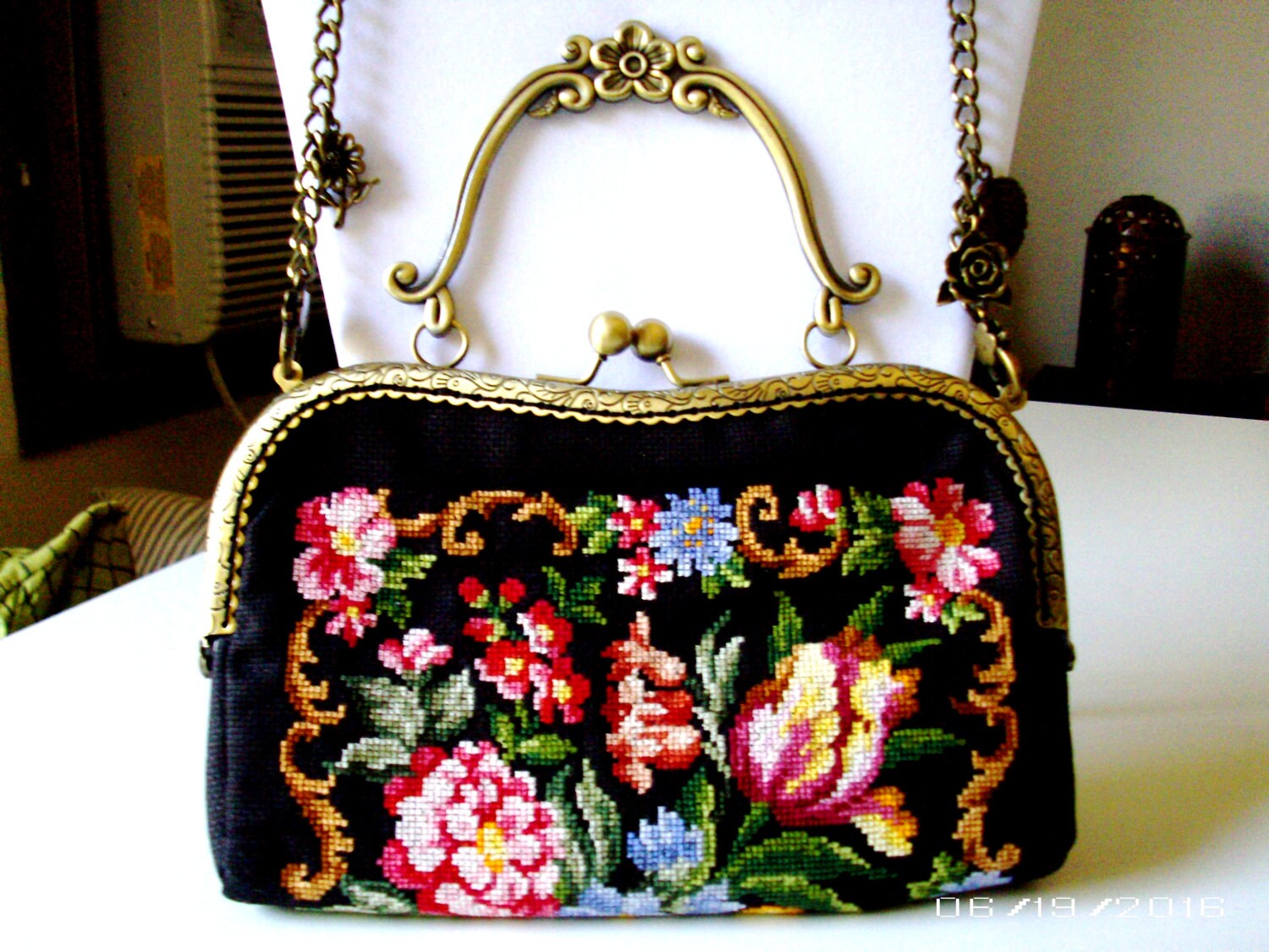 Victorian Style Crossstitch Purse Handstitched Victorian Etsy