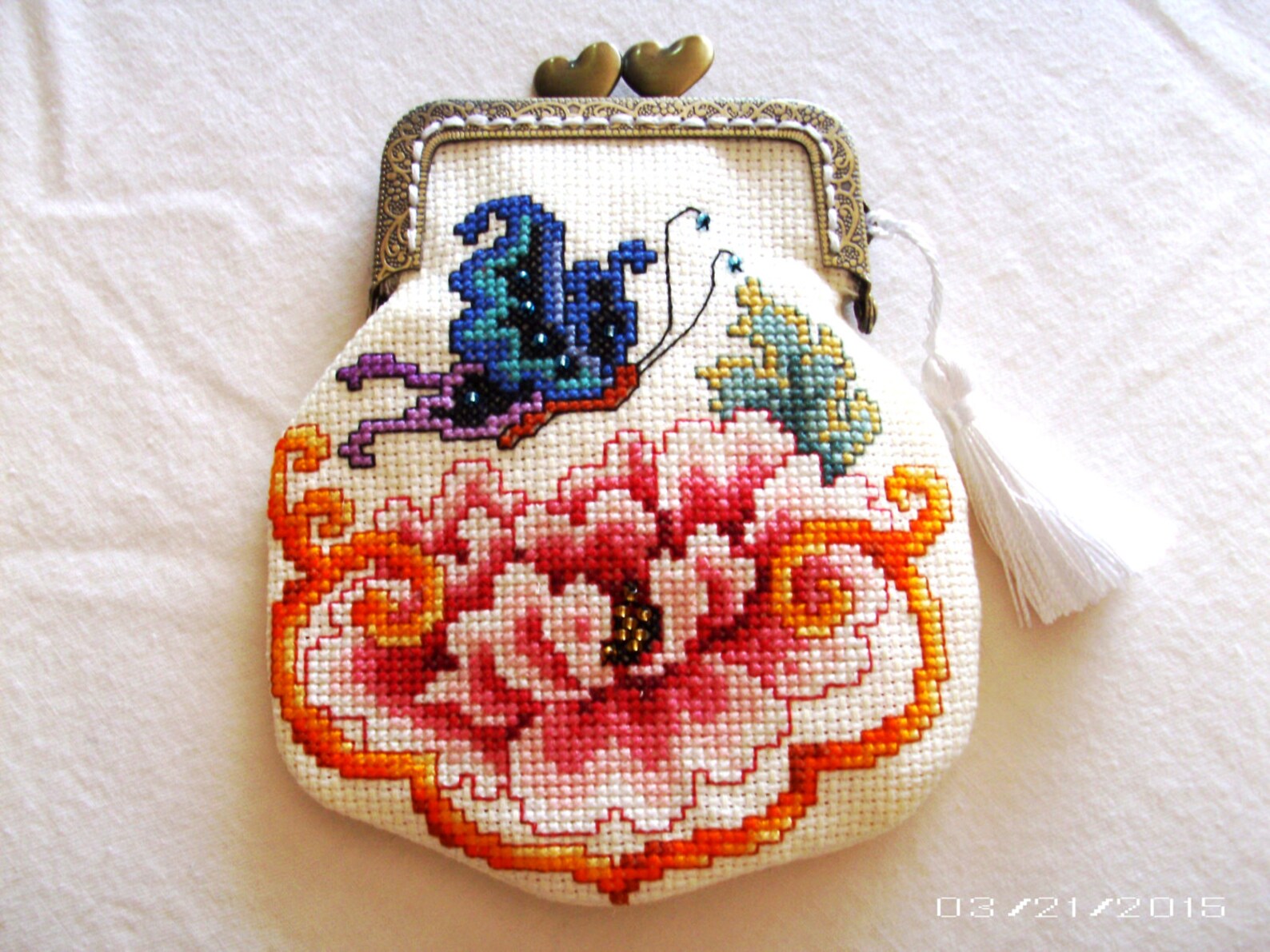Butterfly & Flower Crossstitch Purse Handstitched Purse Etsy
