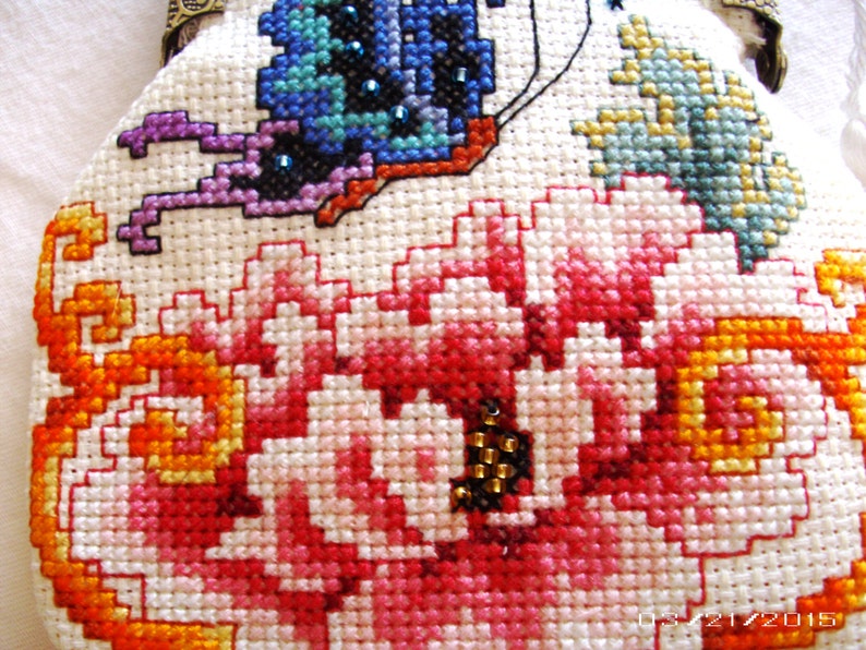 Butterfly & Flower Crossstitch Purse Handstitched Purse Etsy