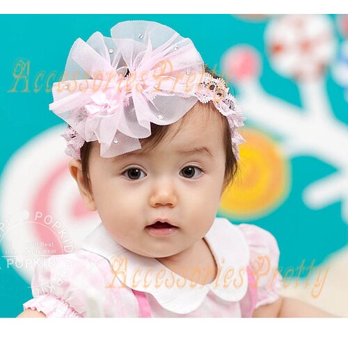 Handmade Lace Flower Baby Headband, Hairband for Kids / Baby Girls, Little Bridesmaids, Lovely Elastic Hair Clip