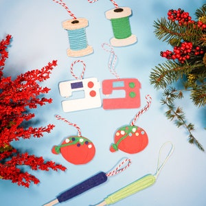 Sewing Themed Felt Ornament Patterns - downloadable PDF pattern diy Chistmas ornament pincushion sewing machine seam ripper spool of thread