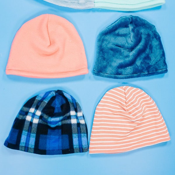 Fleece Hat PDF Sewing Pattern for cold winter weather - beanie, cap, warm fleece hat pattern for kids, teens, and adults