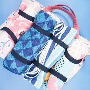 Tutorial y patrón de costura de bolso de playa: bolso de piscina, bolso de mano, mochila o bolso de hombro, bolsillos, toallero, bolsillo con cremallera