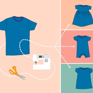 Upcycled T-Shirt Romper and Dress Pattern - PDF Sewing Pattern for baby and toddler, girl, unisex, boy, upcycle, refashion, PDF pattern