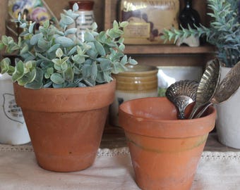 Vintage Handmade Terracotta Plant Pots: Rustic Farmhouse Decor, Flower planters