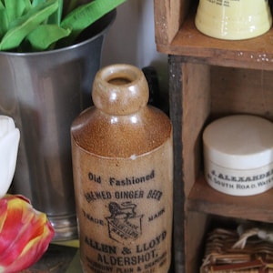 Antique English Advertising Pot Bottle: Farmhouse Ginger Beer Decor