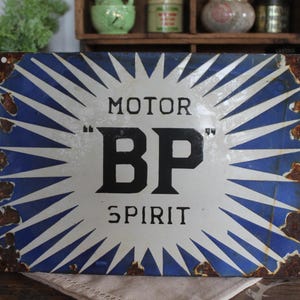 Rare English Vintage Enamel Sign, Vintage Enamel Sign, Original Enamel Sign, Antique Advertising, BP petrol sign, Wall Decor, English sign