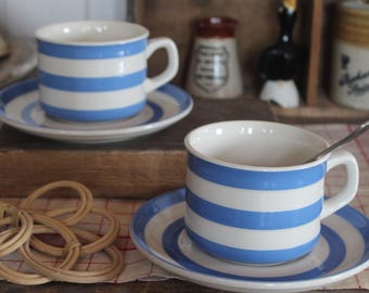 Vintage TG Green Cornishware Striped Mugs: Blue and White Mug