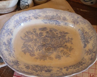 Antique Ironstone Platter: Blue Asiatic Pheasant Plate, English Farmhouse Decor, Chinoiserie plate