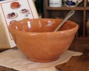 Vintage Glazed Terracotta Bowl: Italian Farmhouse Kitchen Decor