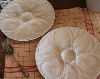 Pair of Vintage French Oyster Plates: Coastal Cottage Decor, Serving Platter