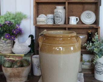 Large Vintage Stoneware Pot: Farmhouse Kitchen Utensil Jar, English Ceramic Pot