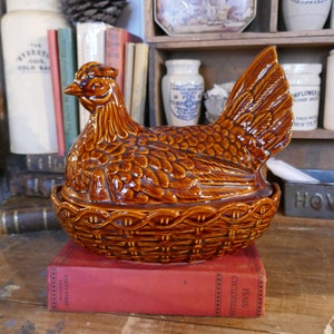 Vintage Hen Terrine Egg Holder Ceramic Chicken Hen on a Nest
