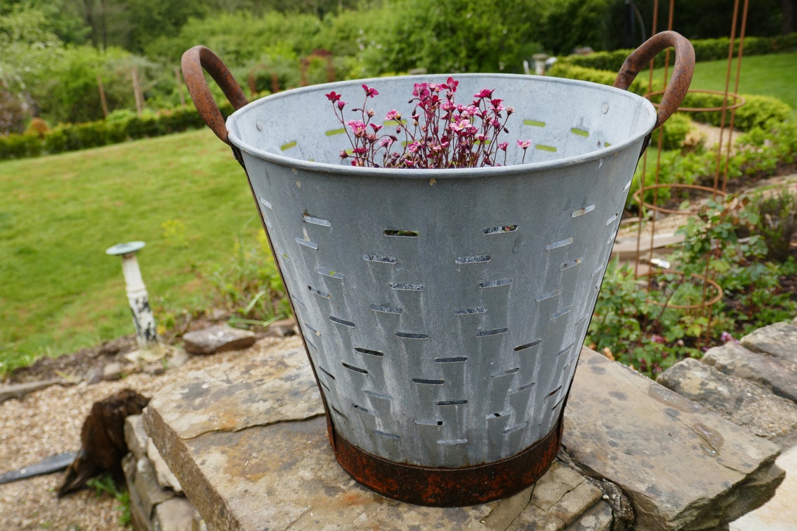 Vintage Olive Bucket Vintage Log Basket Bucket Log Basket Etsy