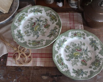 Pair of vintage English Ironstone Dinner Plates: Asiatic Pheasant, Farmhouse Decor