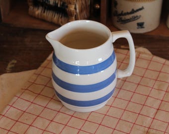 Vintage Cornishware Jug: Blue and White Striped Pitcher, Staffordshire Chefware